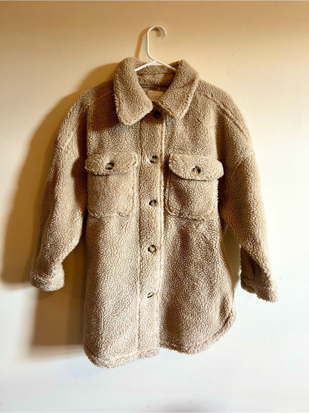 LUSH Teddy Sherpa Button-Up Jacket - Cream